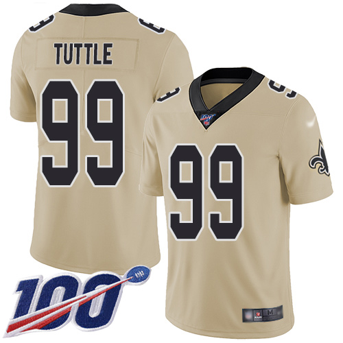 Men New Orleans Saints Limited Gold Men Shy Tuttle Jersey NFL Football 99 100th Season Inverted Legend Jersey